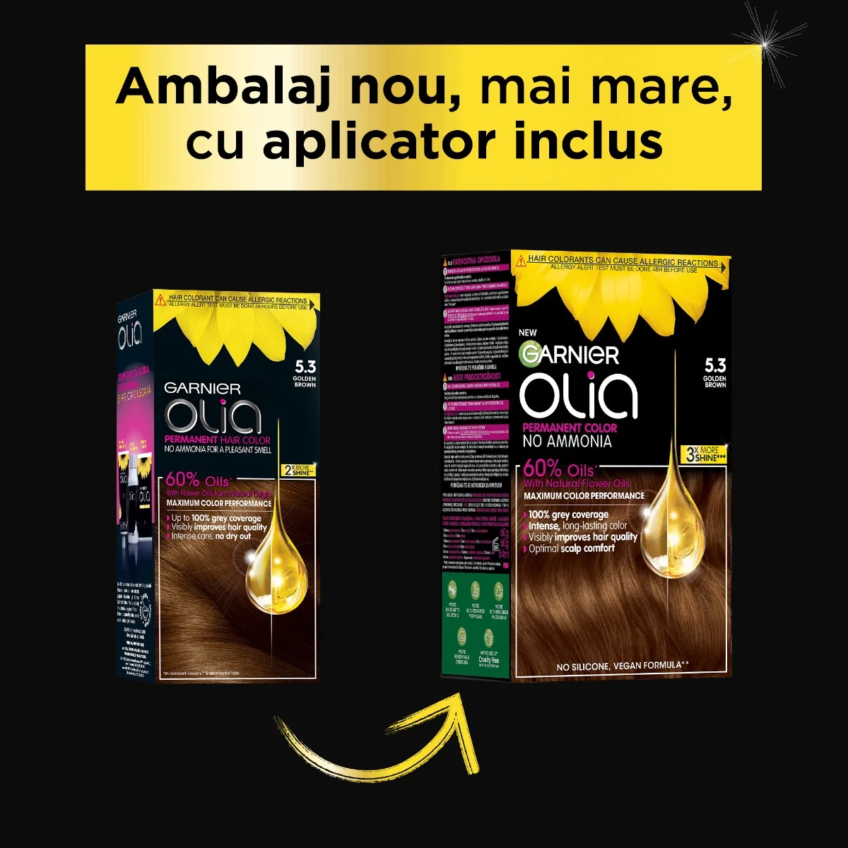 Vopsea de par permanenta fara amoniac 5.3 Golden Brown Olia, 174ml, Garnier