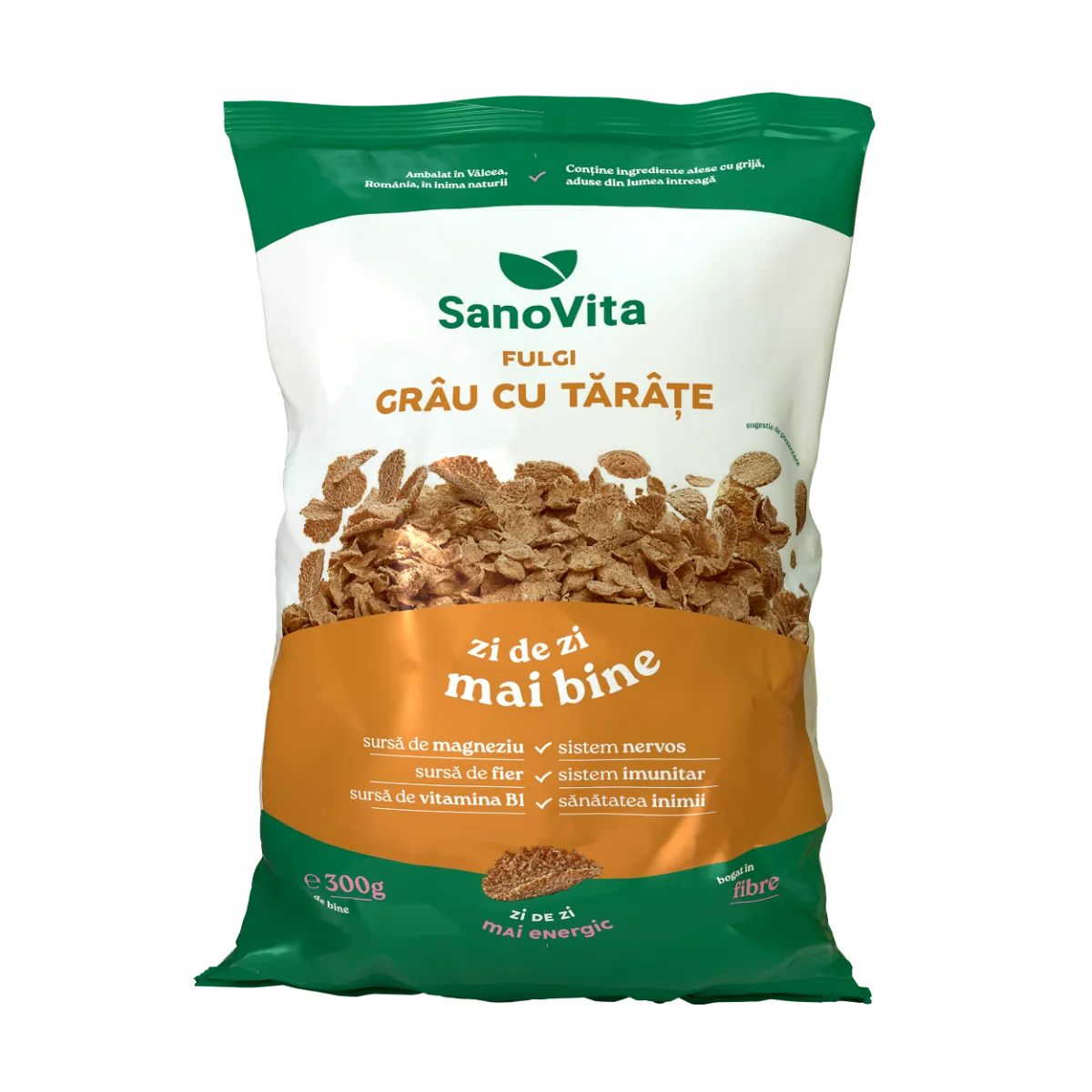 Fulgi de grau cu tarate, 300g, SanoVita