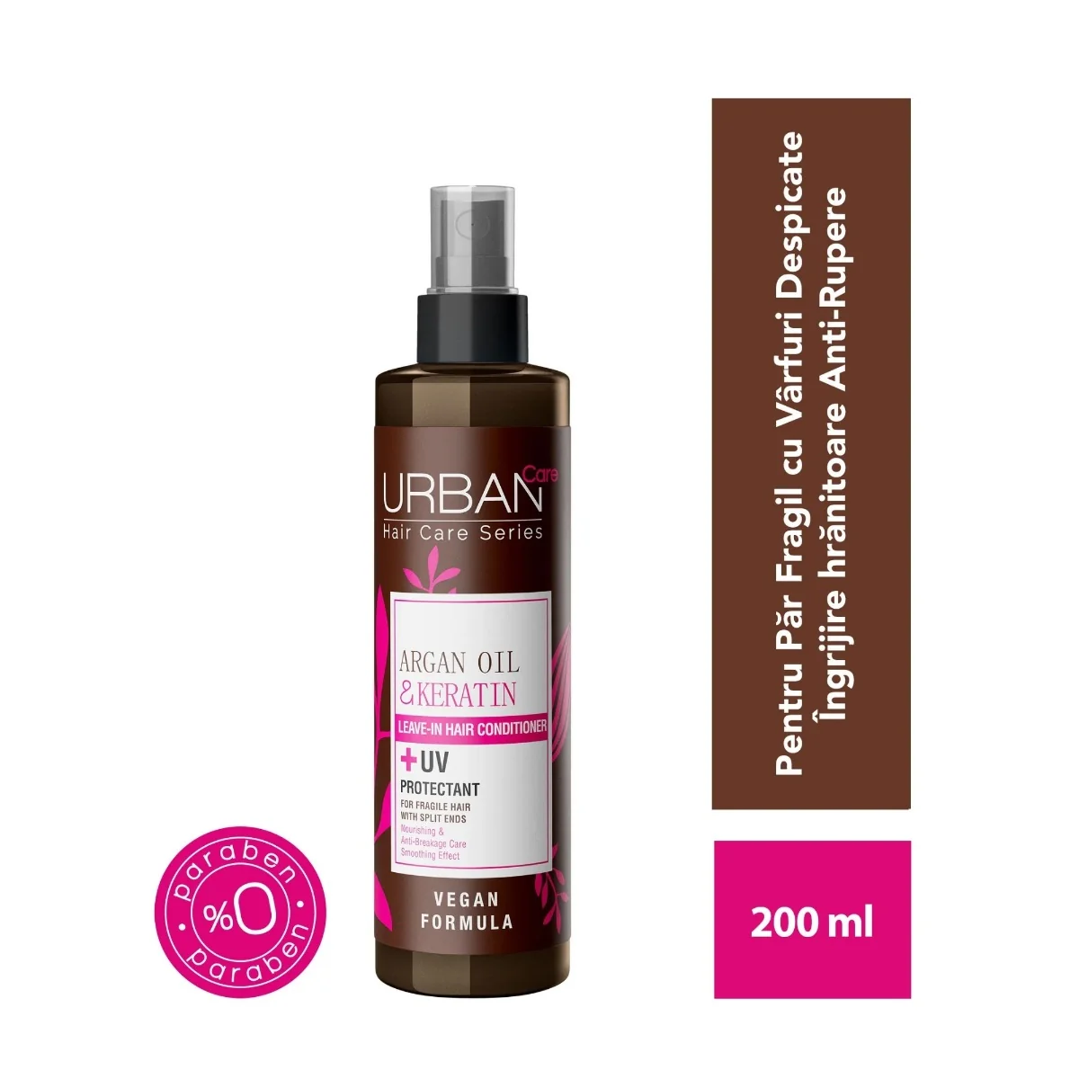 Balsam spray fara clatire cu Ulei de Argan si Keratina, 200ml, Urban Care