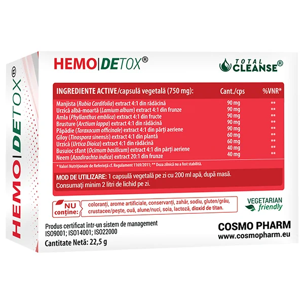 Hemodetox, 30 capsule vegetale, Cosmopharm 