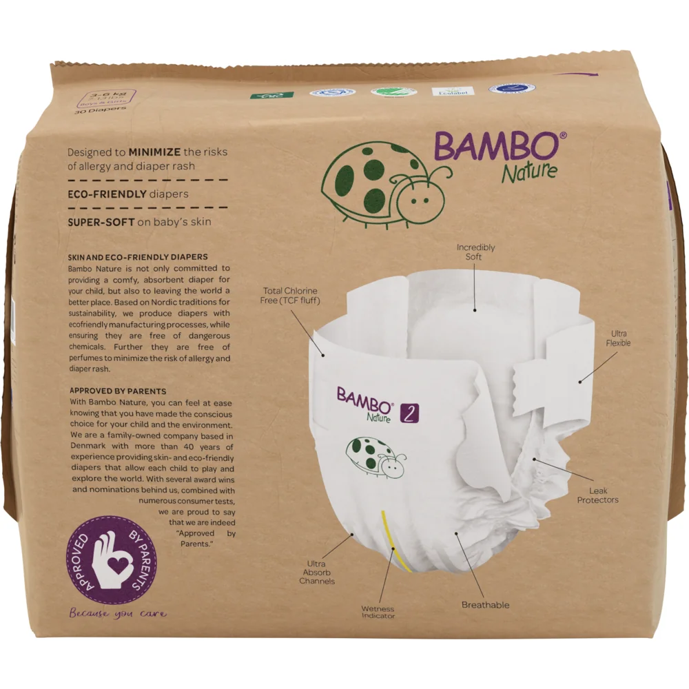 Scutece Eco Paper Bag Marimea Nr. 2 pentru 3-6 kg, 180 bucati, Bambo Nature
