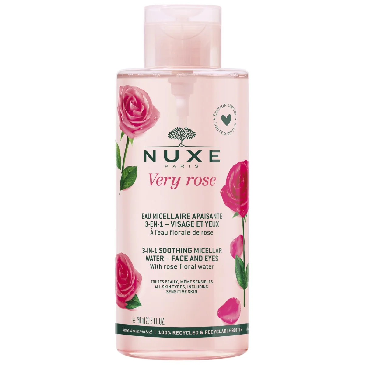 Apa micelara calmanta pentru toate tipurile de ten Very Rose, 750ml, Nuxe