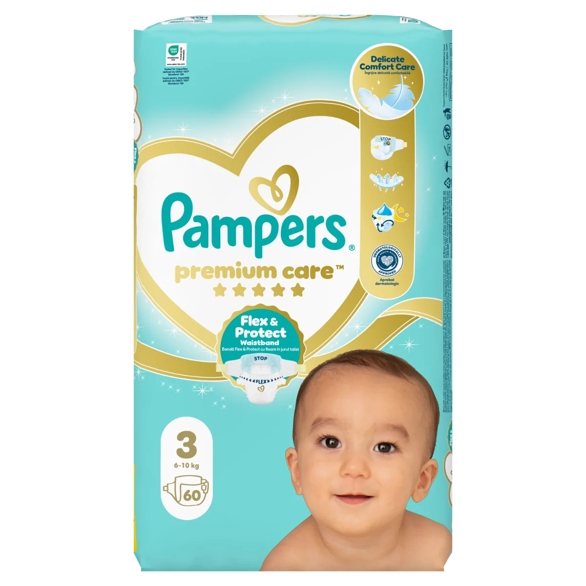 Scutece Premium Care Nr.3 6-10kg, 60 bucati, Pampers
