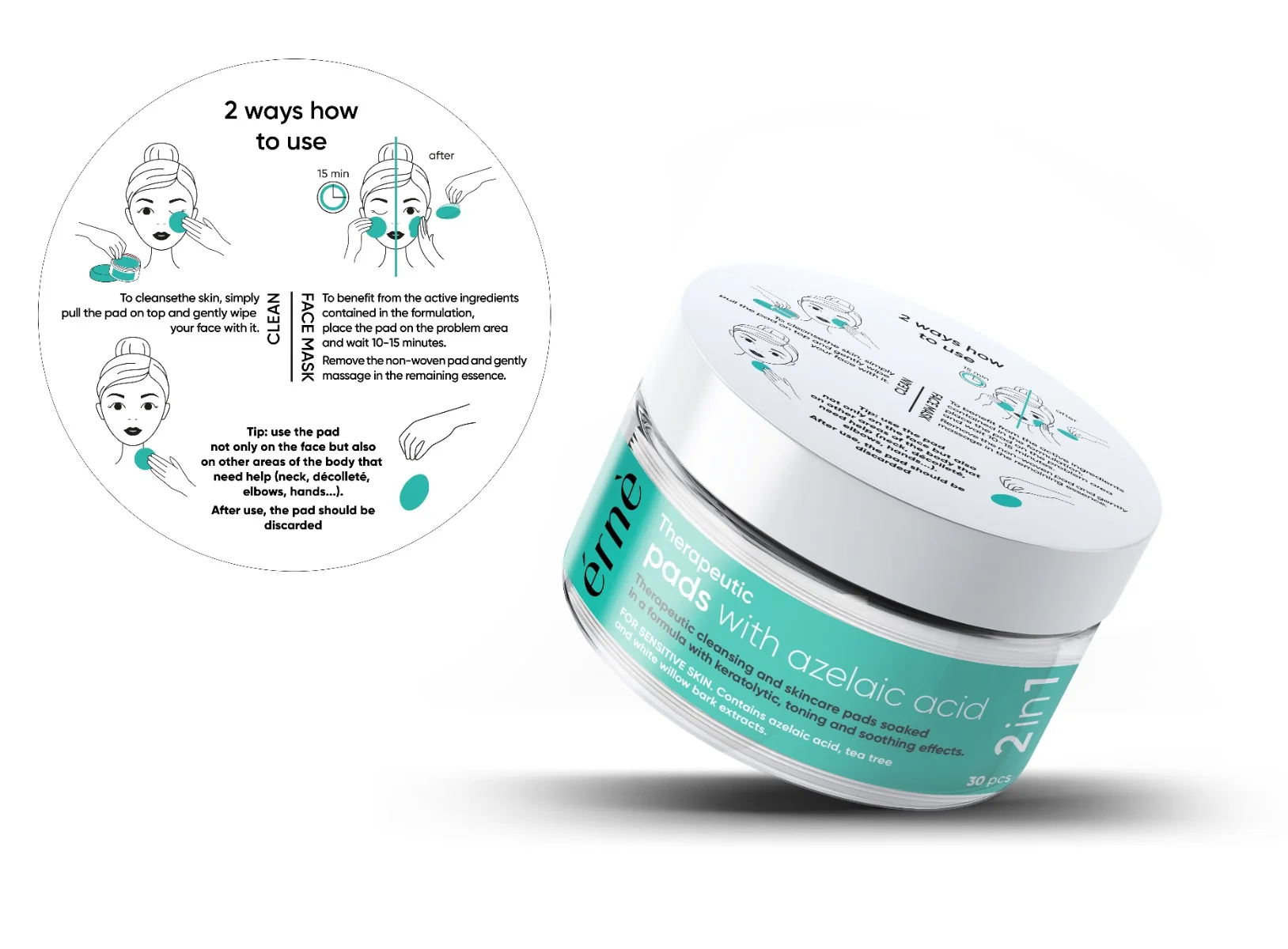 Plasturi faciali terapeutici cu Acid azelaic 2 in 1 pentru ten sensibil si irirat, 30 bucati, Erne