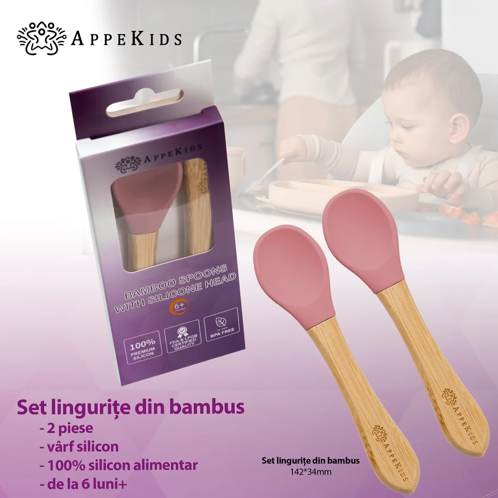 Set lingurite din bambus Old Rose 6 luni+, 2 bucati, Appekids