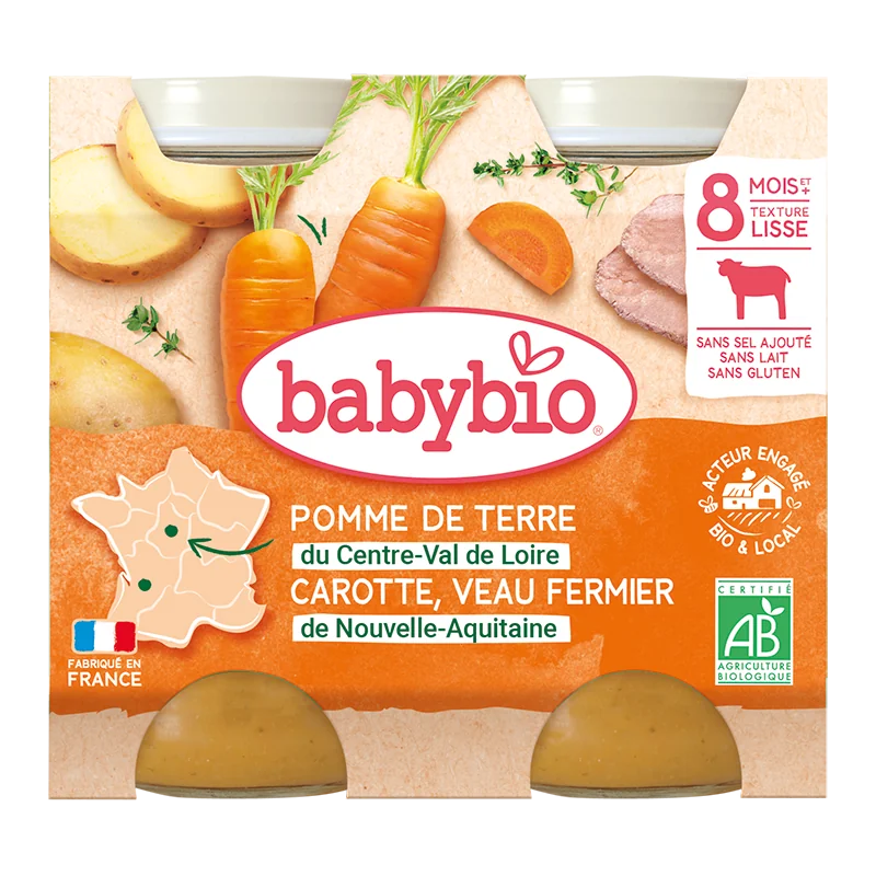 Piure de legume si vitel Bio, 2 x 200g, BabyBio
