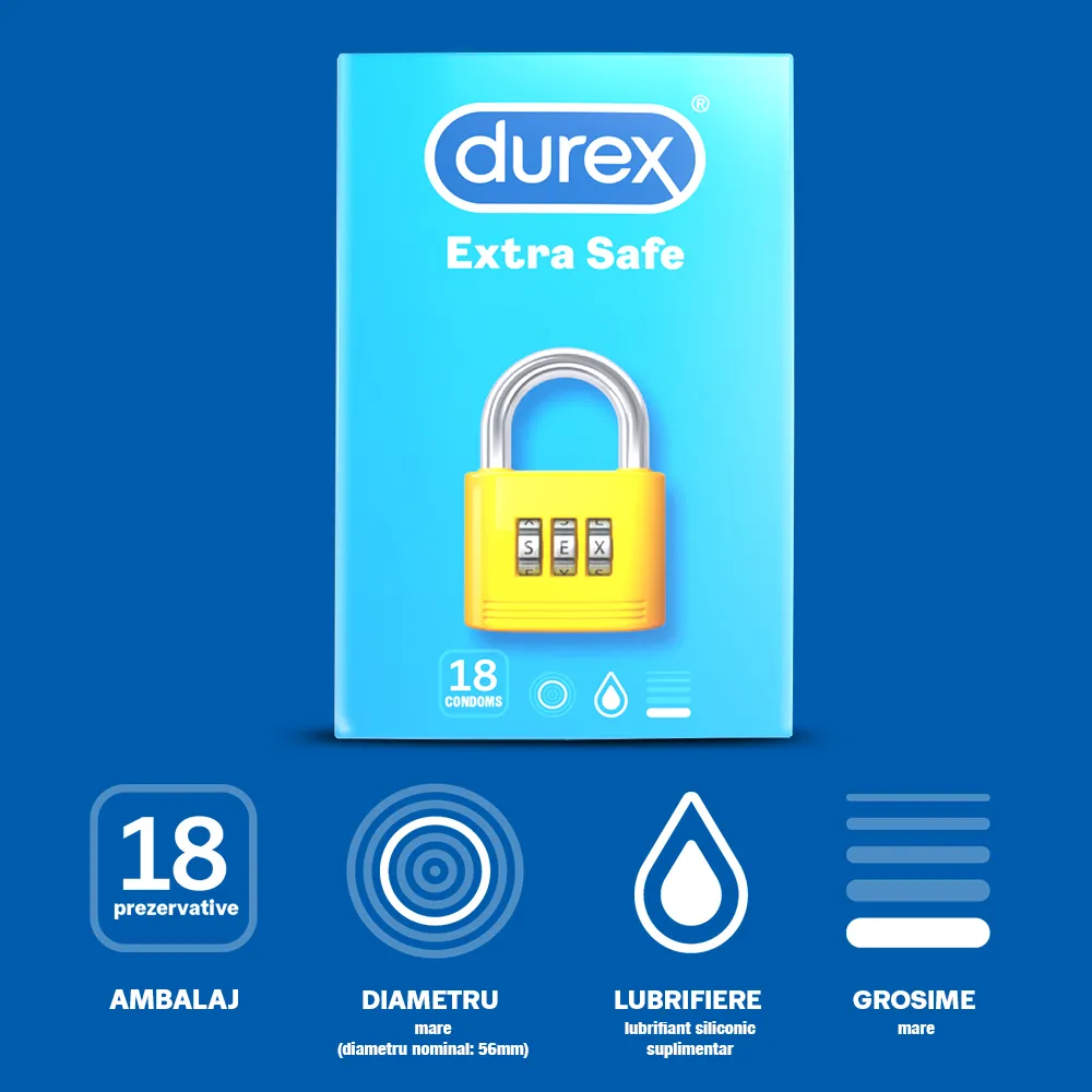 Prezervative Extra Safe, 18 bucati, Durex 