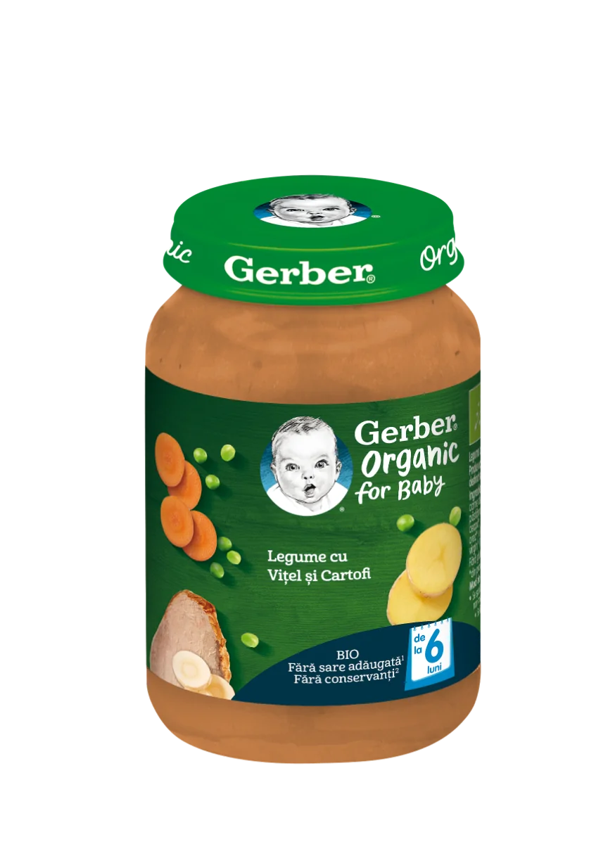 Piure Bio din legume cu vitel si cartofi de la 6 luni, 190g, Gerber