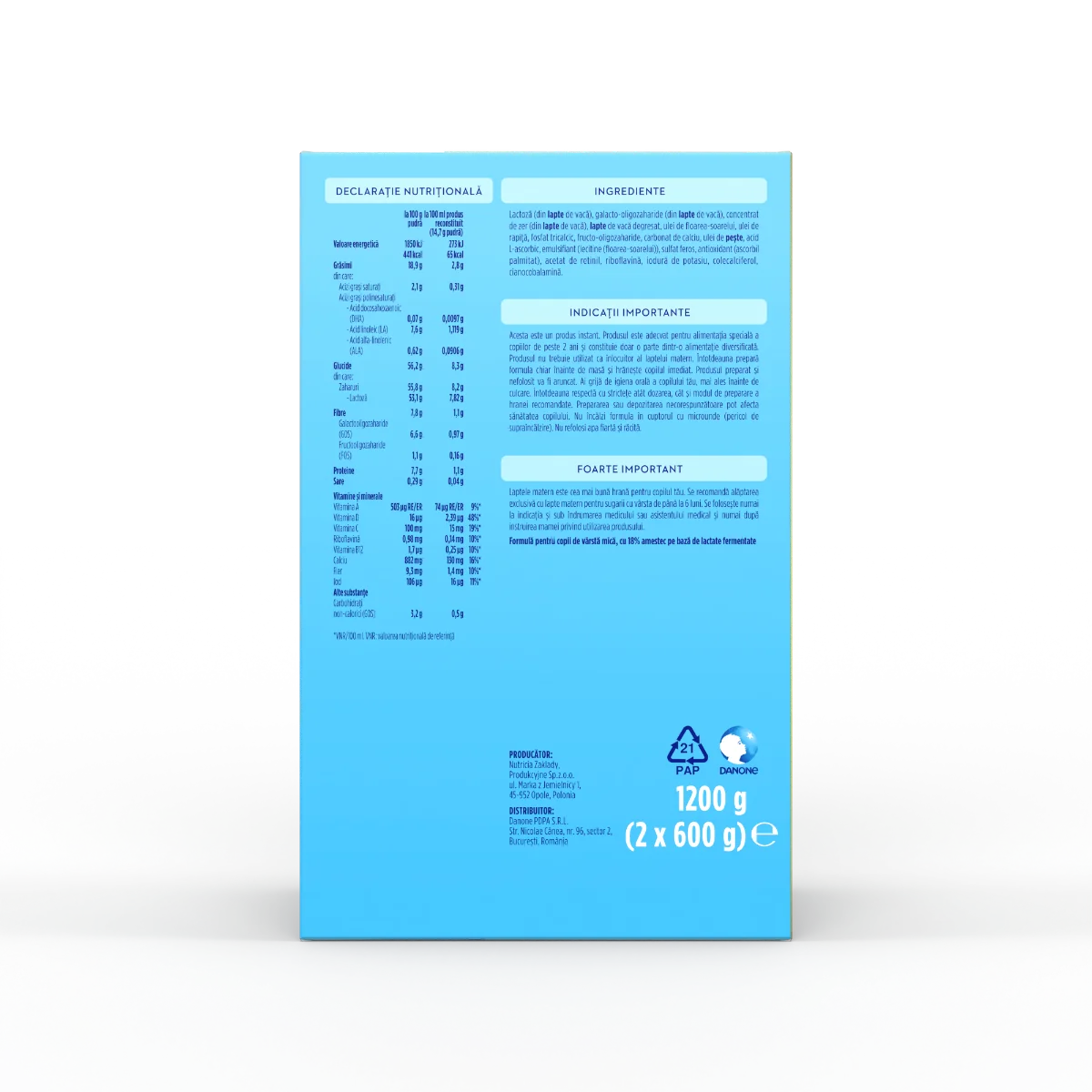 Formula de lapte pentru copii de varsta mica 2-3 ani NUTRI-BIOTIK 2+, 1200g, Aptamil