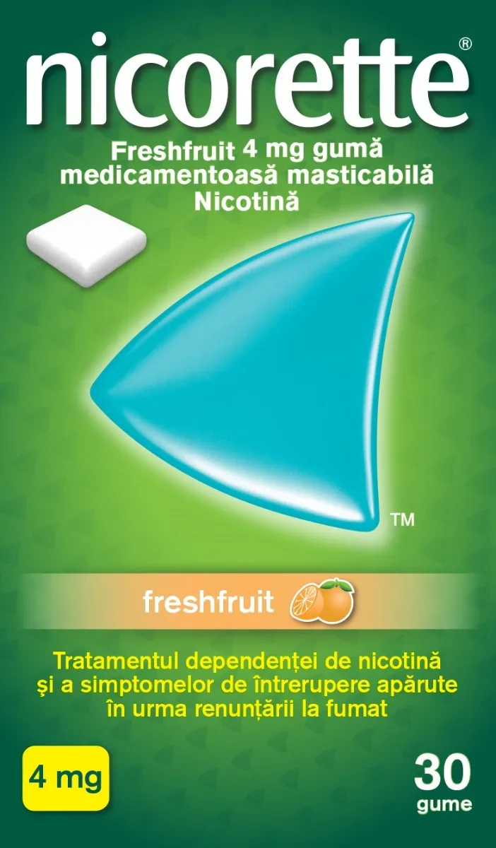 Nicorette® Freshfruit 4mg guma medicamentoasa masticabila, 30 bucati, Johnson&Johnson 