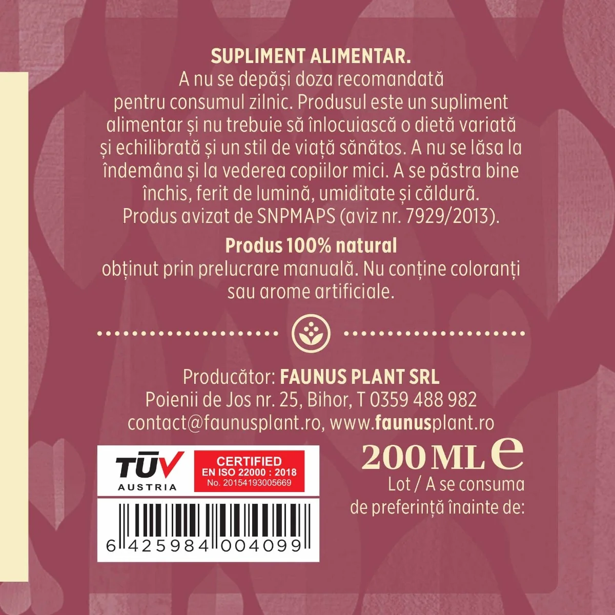 Tinctura pentru colesterol si trigliceride Colesterolus, 200ml, Faunus Plant