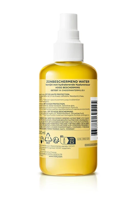 Apa de protectie solara SPF 50 pentru fata si corp cu acid hialuronic Hydra Capital Soleil, 200ml, Vichy