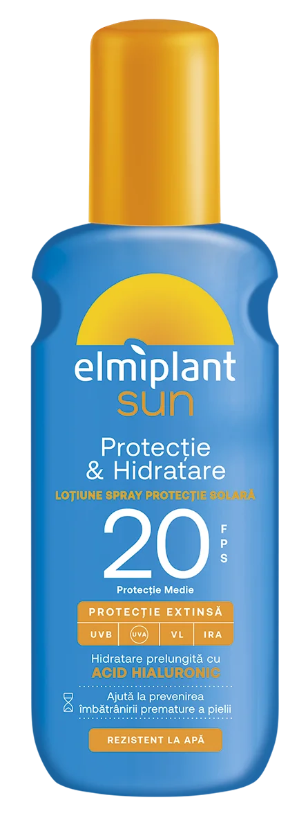 Lotiune spray cu protectie solara SPF20 Protectie & Hidratare Sun, 200ml, Elmiplant