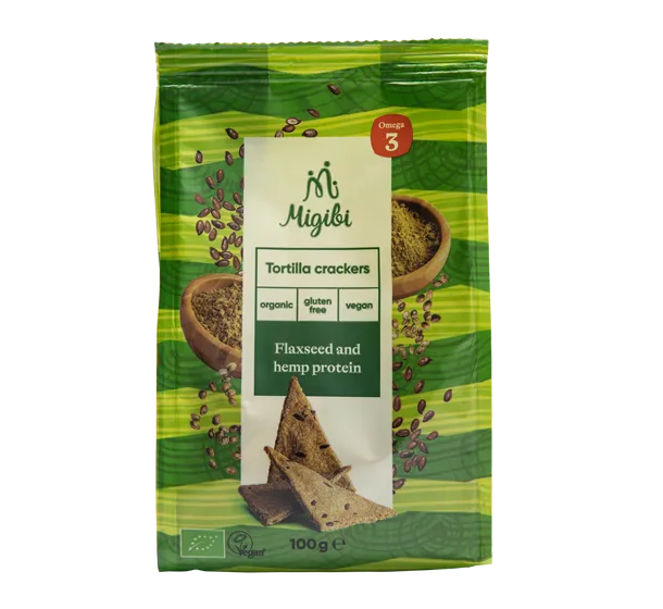 Tortilla crackers din seminte de in si proteine de canepa Bio, 100g, Migibi 