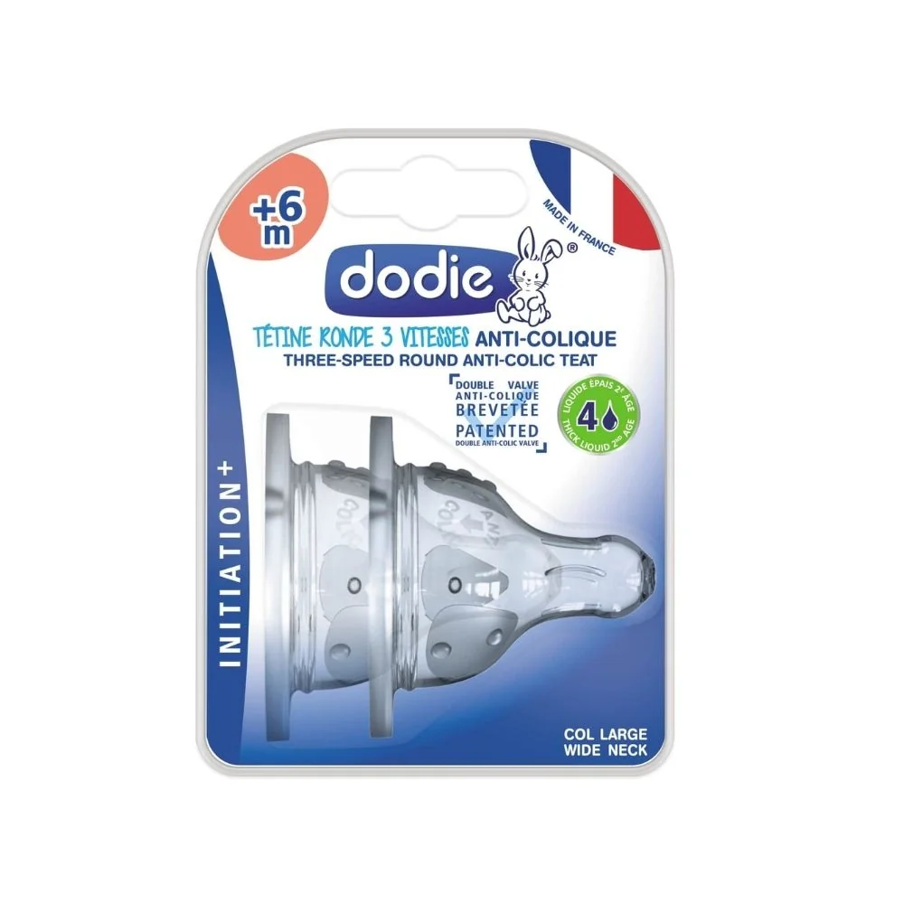Set tetine din silicon anti-colici pentru initiere cu gat larg 6 luni+ Debit 4, 2 bucati, Dodie 