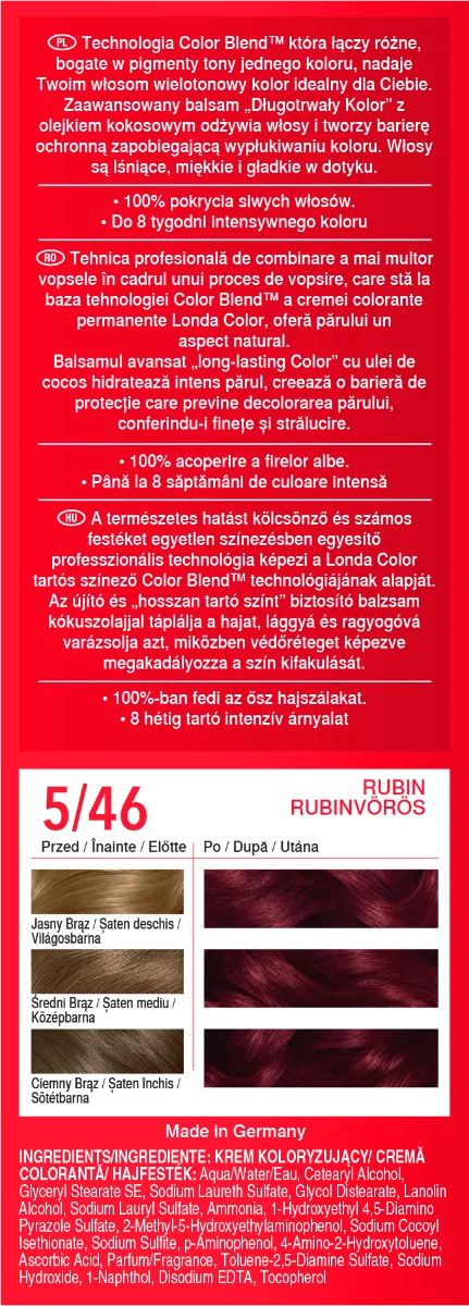 Vopsea de par permanenta 5/46 Rosu Rubin, 110ml, Londa