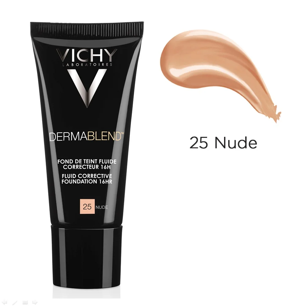 Fond de ten corector fluid rezistenta 16h SPF 28 ten normal sau uscat Dermablend 25, 30ml, Vichy