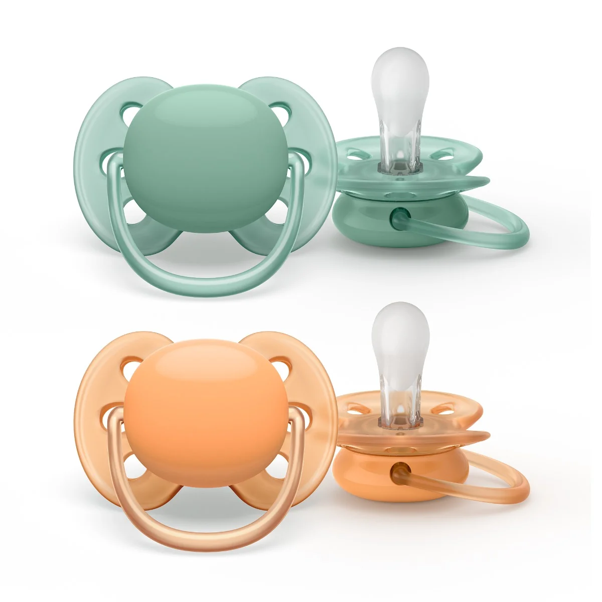 Suzete Ultra Soft SCF091/03 pentru 0-6 luni Verde/Portocaliu, 2 bucati, Philips Avent
