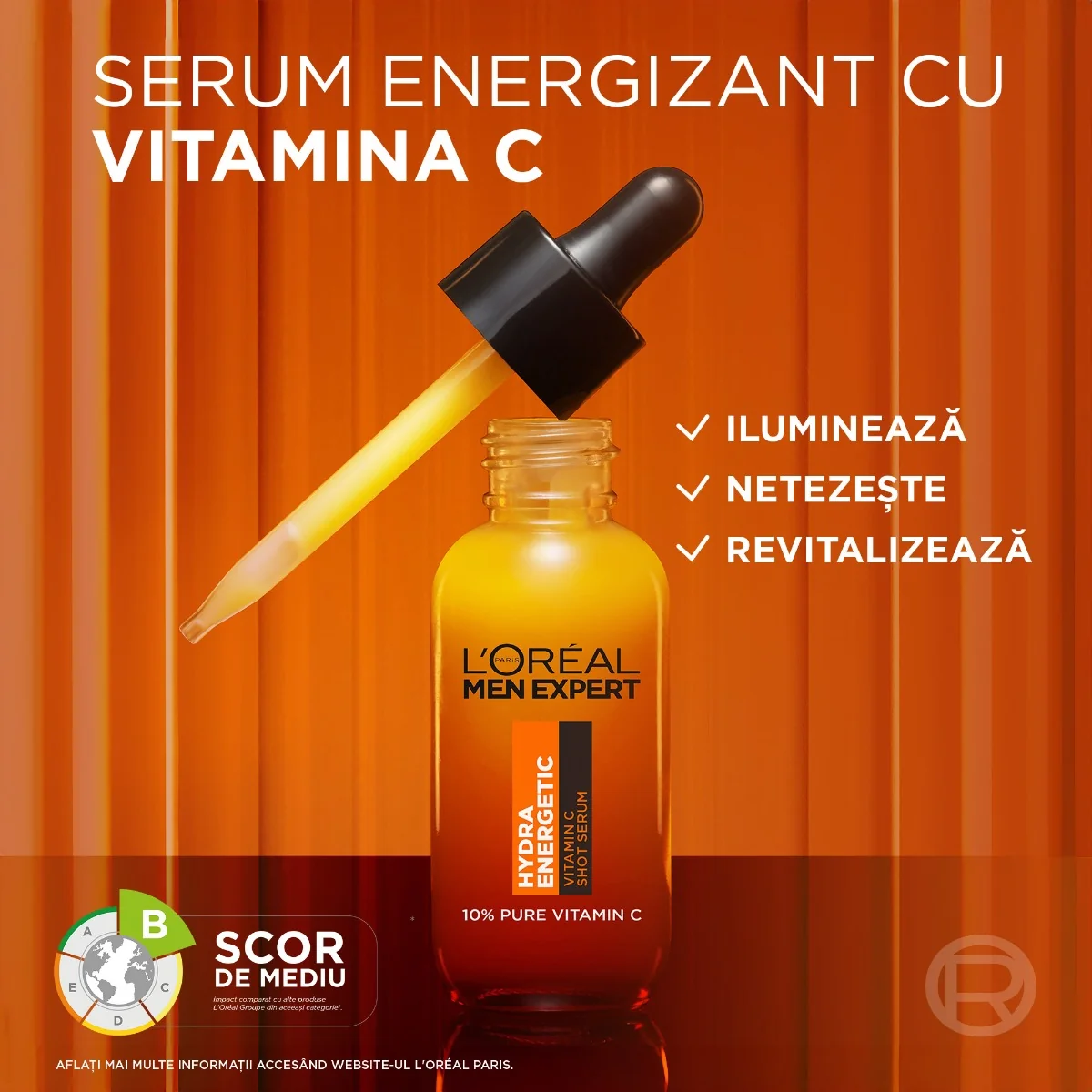 Serum cu vitamina C pentru barbati Men Expert Hydra Energetic, 30ml, L'Oreal Paris
