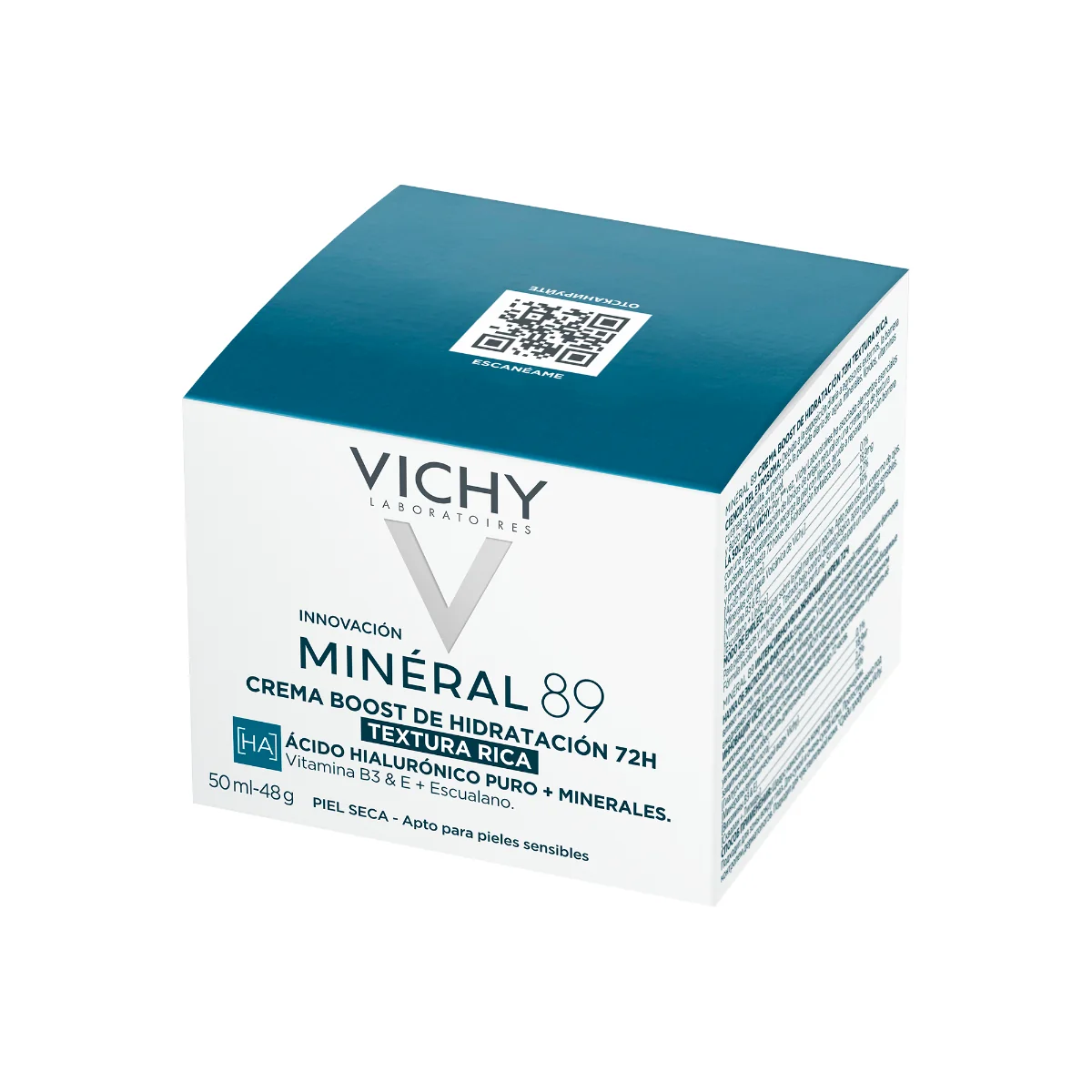 Crema intens hidratanta 72h cu acid hialuronic si niacinamida pentru ten uscat Mineral 89, 50ml, Vichy