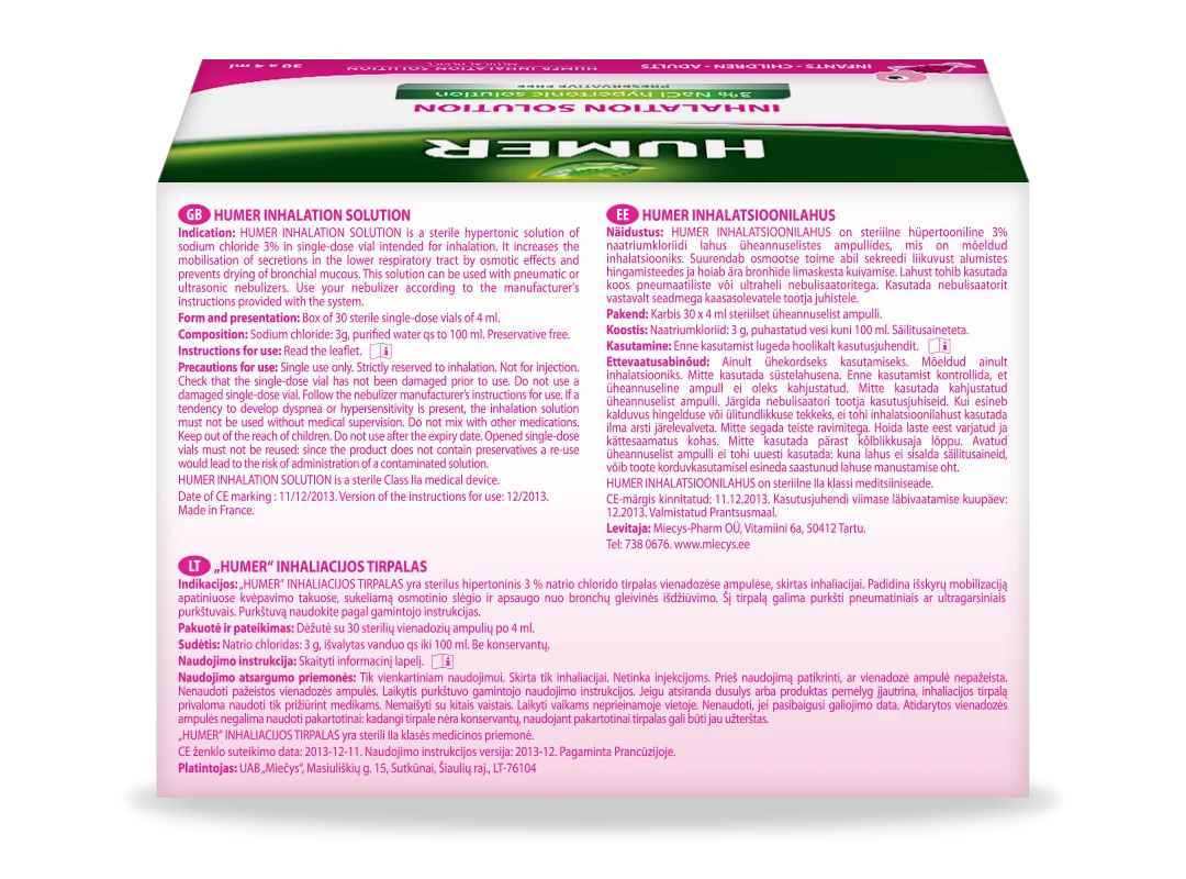 Solutie hipertonica inhalator 3%, 30 x 4ml, Humer