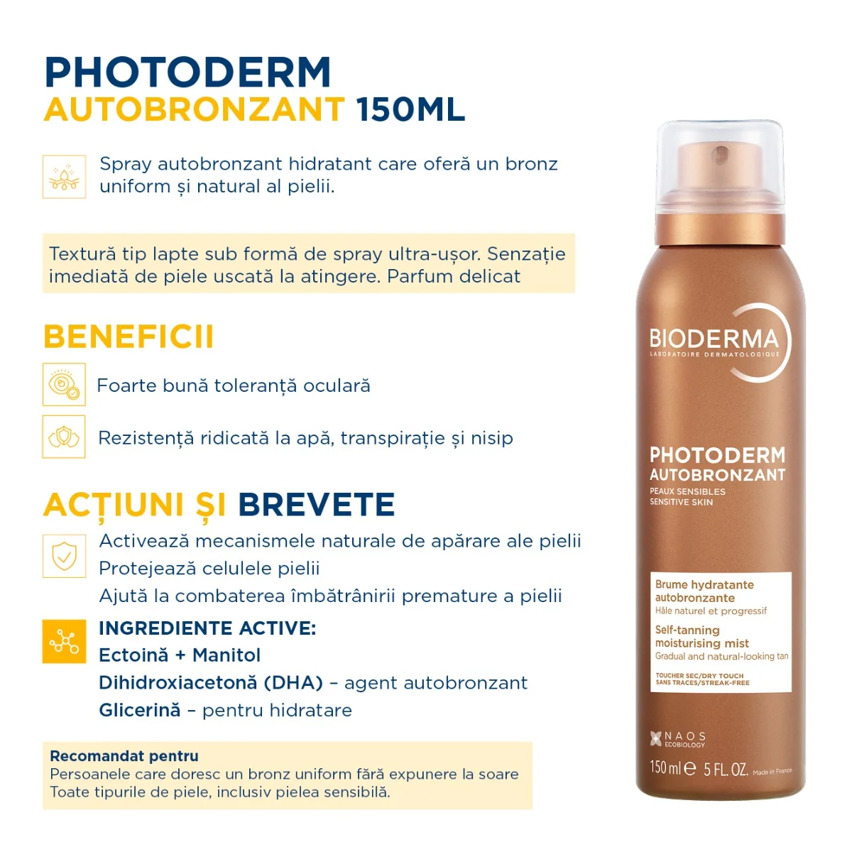 Spray autobronzant Photoderm Brume hidratant, 150ml, Bioderma