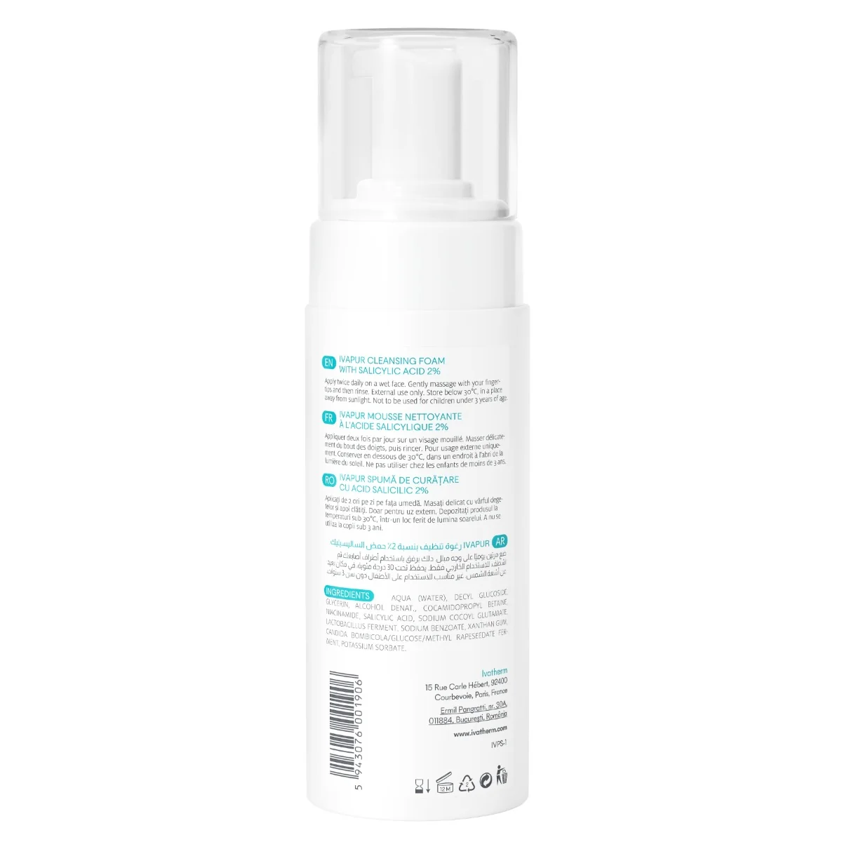 Spuma de curatare cu Acid Salicilic 2% Ivapur, 160ml, Ivatherm