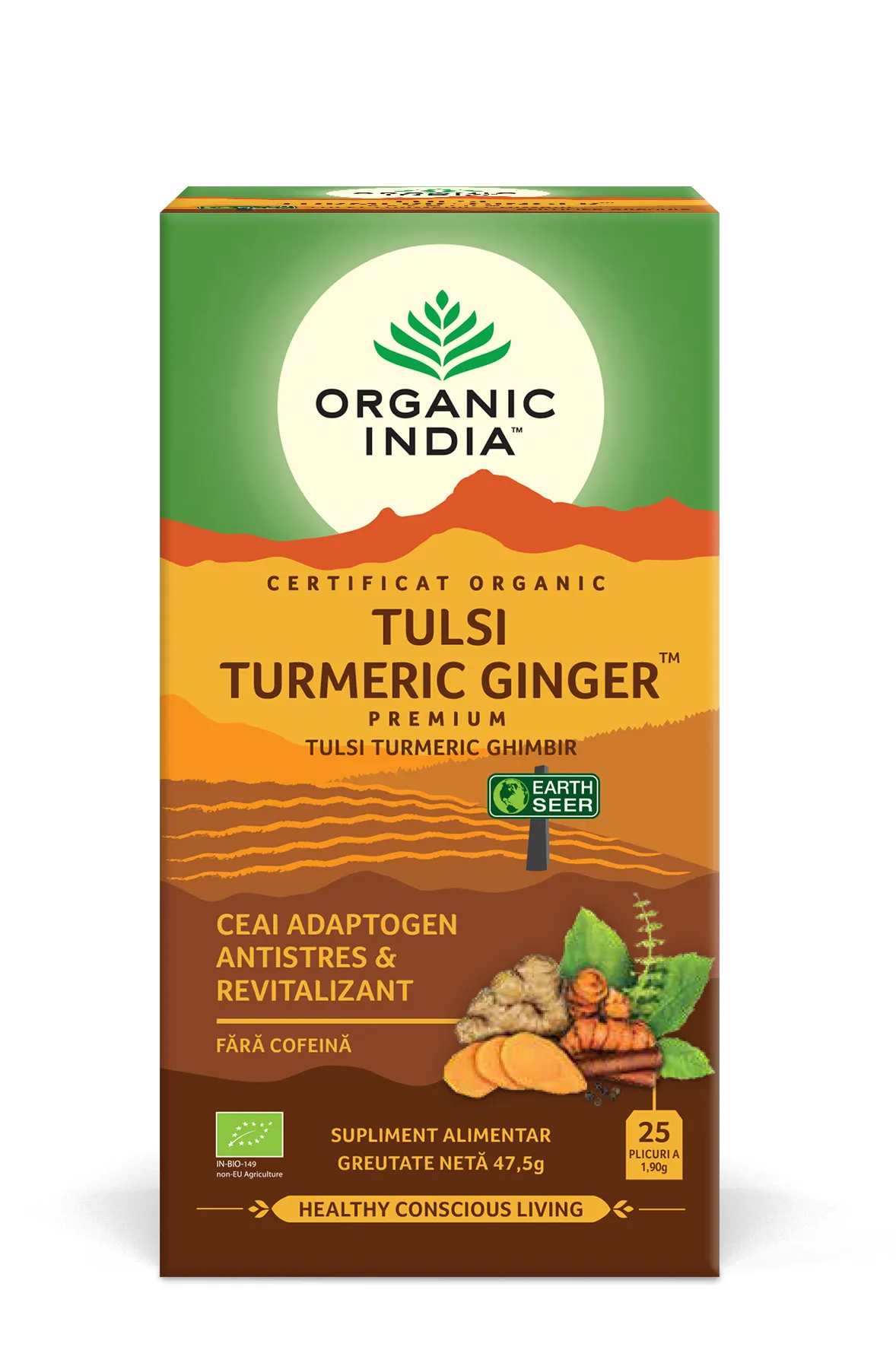 Ceai adaptogen turmeric si ghimbir, 25 plicuri, Organic India