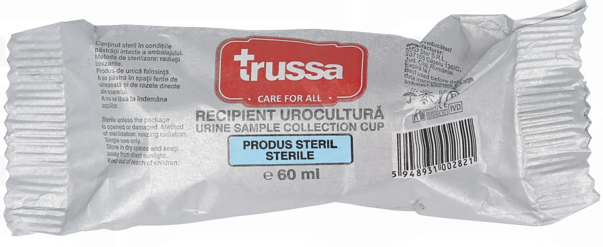 Trussa Recipient urocultura steril, 60ml
