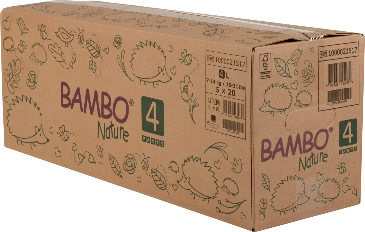 Scutece Eco Paper Bag Pants Marimea Nr. 4 pentru 7-12 kg, 100 bucati, Bambo Nature