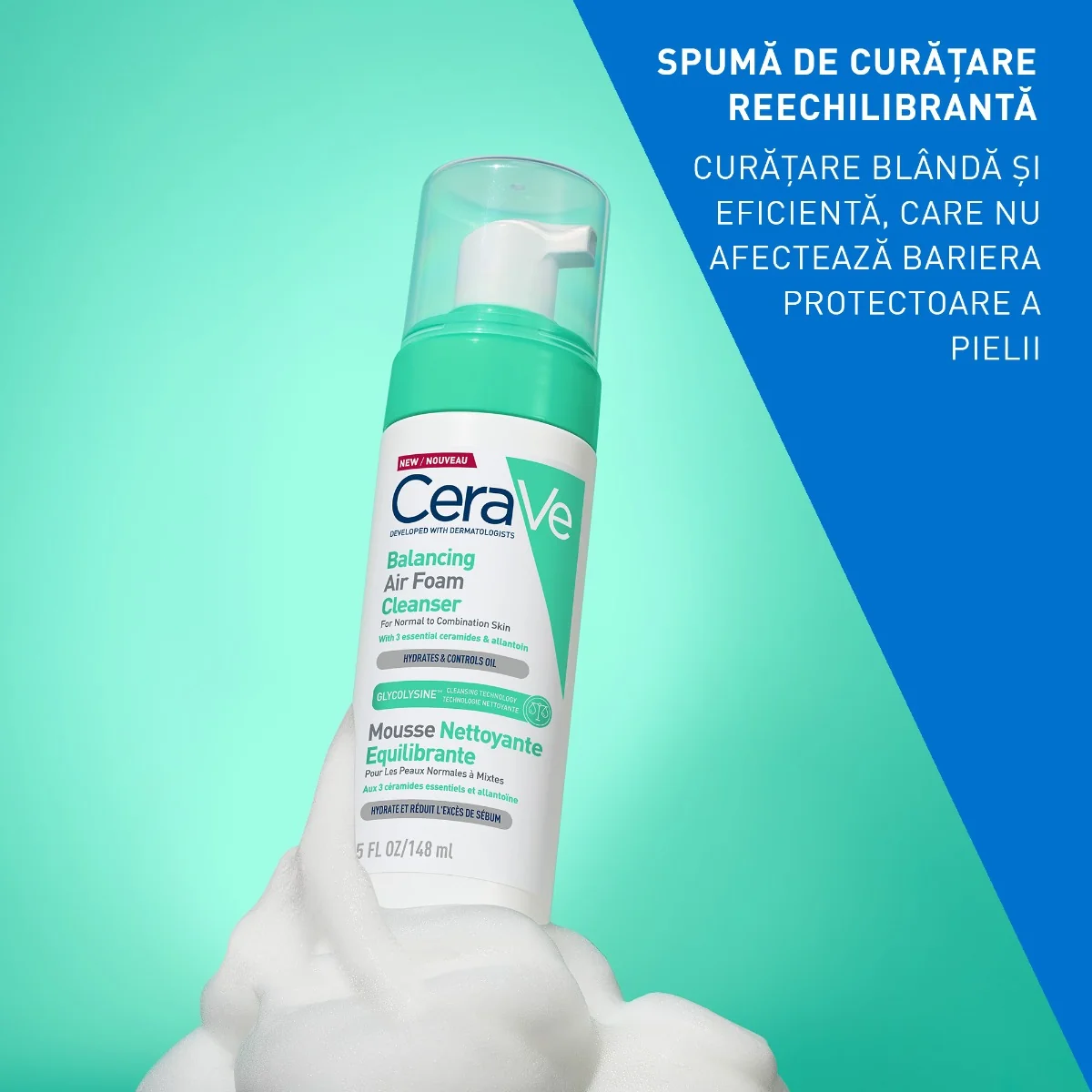 Spuma de curatare reechilibranta pentru ten normal si mixt, 148ml, CeraVe