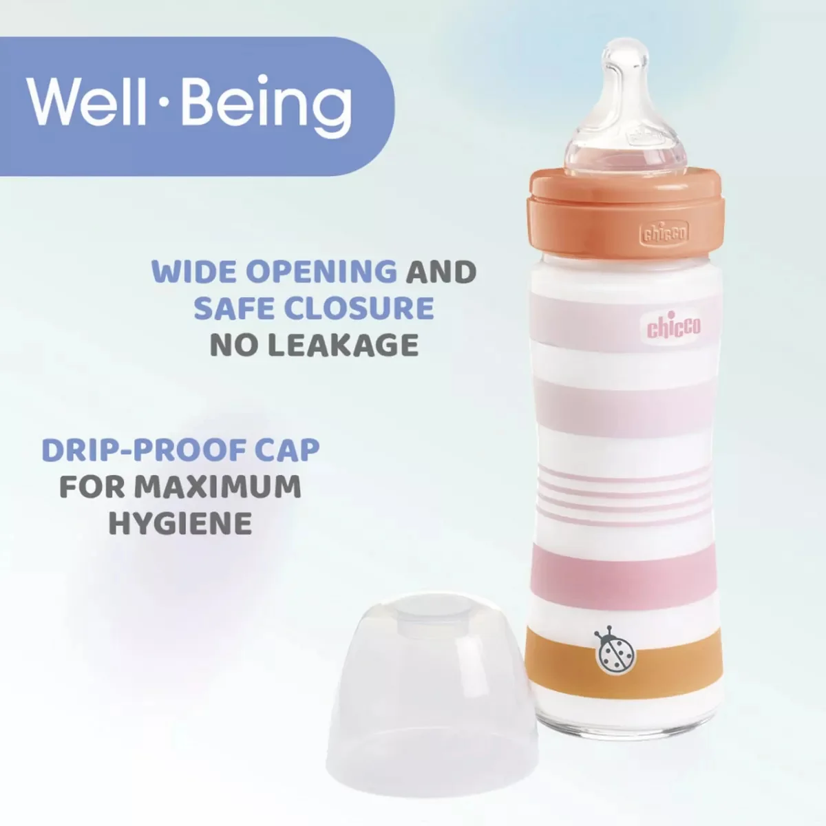 Biberon din sticla cu tetina WellBeing 0 luni+, 240ml, Chicco