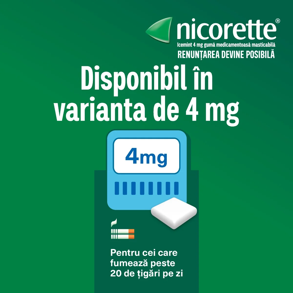 Nicorette® Icemint 4mg guma medicamentoasa masticabila, 30 bucati, Johnson&Johnson