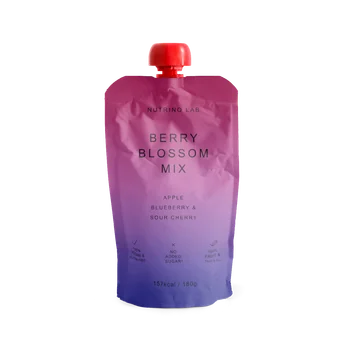 Piure pasteurizat din fructe cu mere afine si visine, 180g, Nutrino Lab