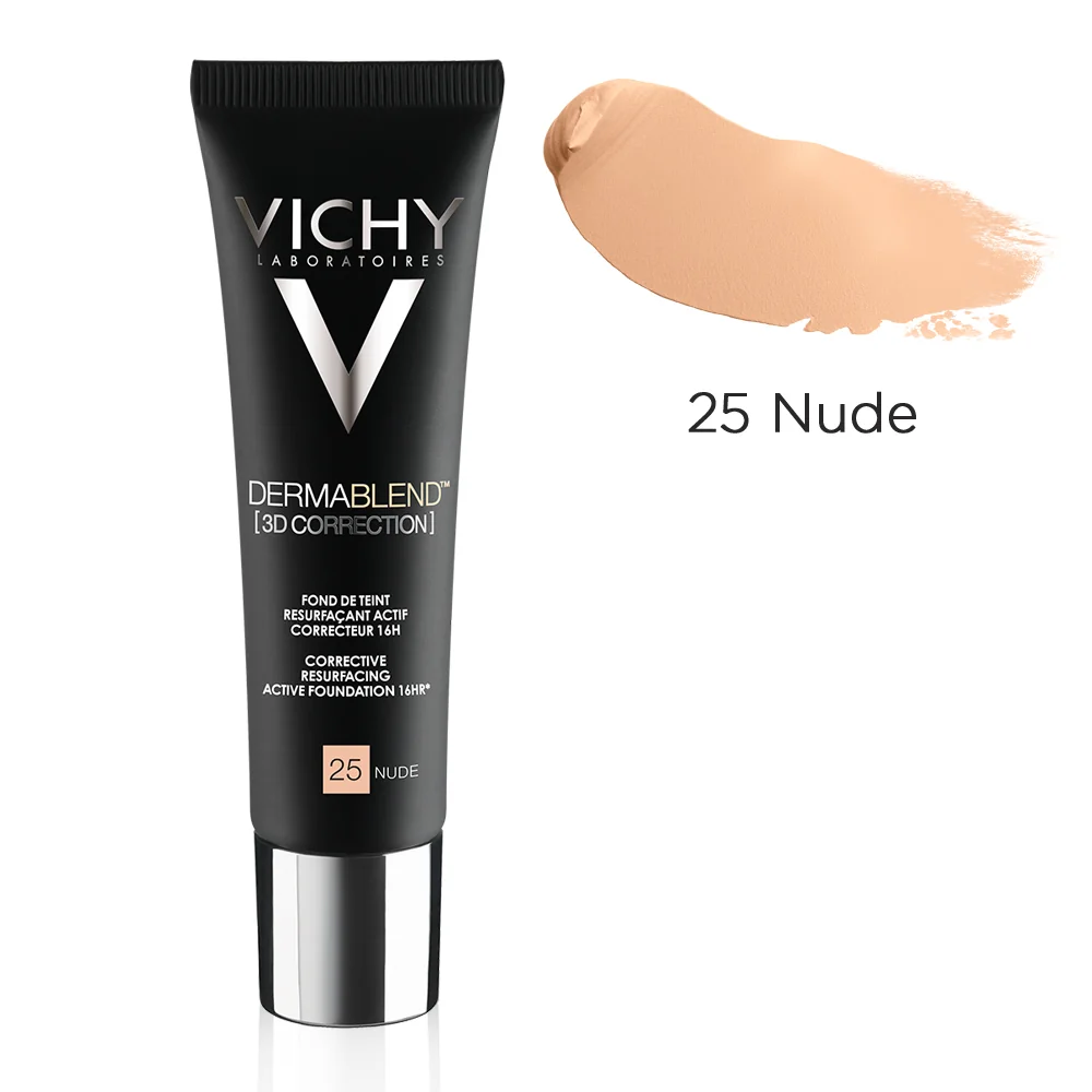 Fond de ten corector ten gras cu tendinta acneica Dermablend 3D 25 Nude, 30ml, Vichy