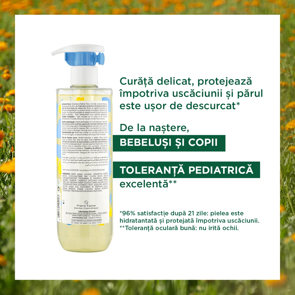 Gel spumant pentru curatare delicata, 500ml, Klorane Bebe