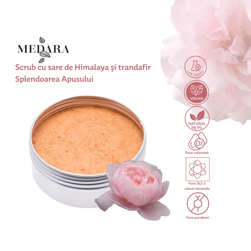 Scrub cu sare de Himalaya si trandafir Splendoarea Apusului, 200ml, Medara