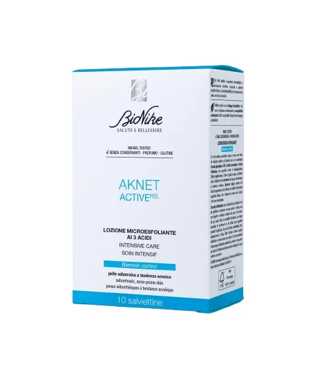 Servetele de unica folosinta AKNET ACTIVEpeel Lotiune microexfolianta cu 3 acizi pentru tenul acneic seboreic, 10 bucati, Bionike