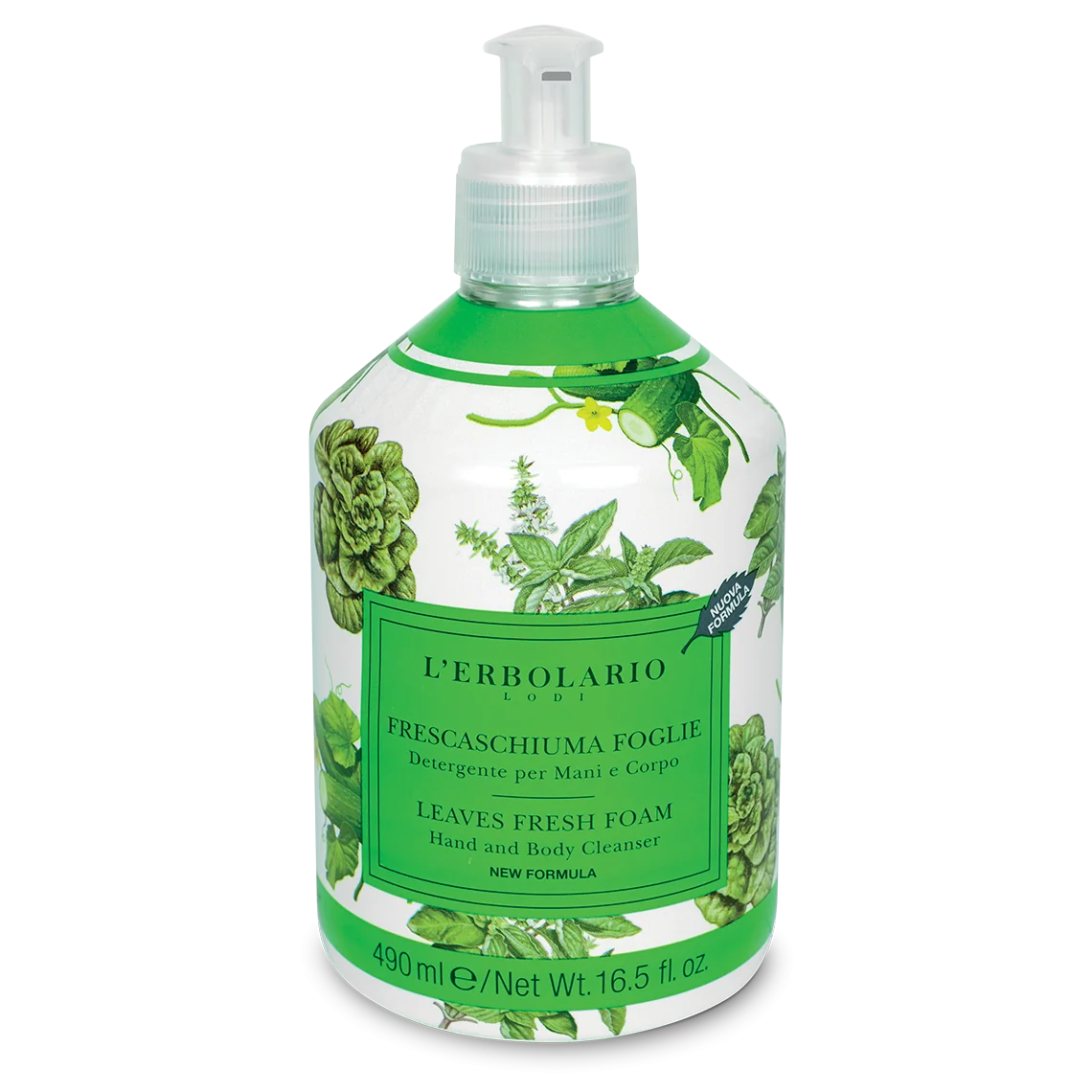 L'Erbolario Spuma de baie pentru maini si corp Leaves Fresh Foam Editie Limitata 047, 490ml