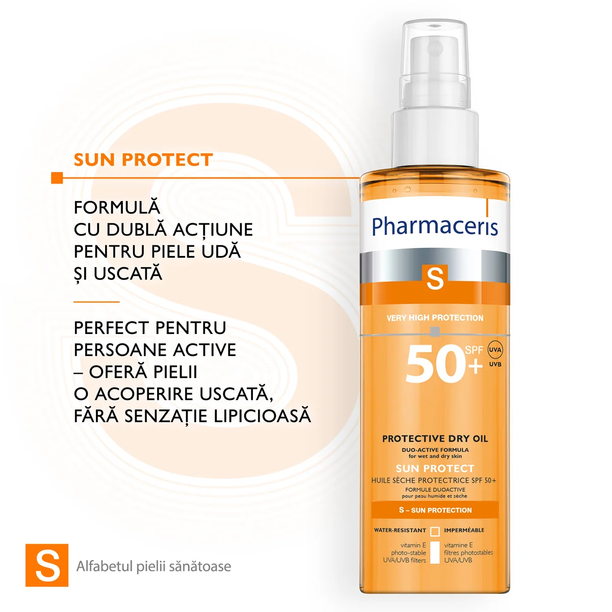 Ulei uscat cu protectie solara SPF50+ S, 200ml, Pharmaceris