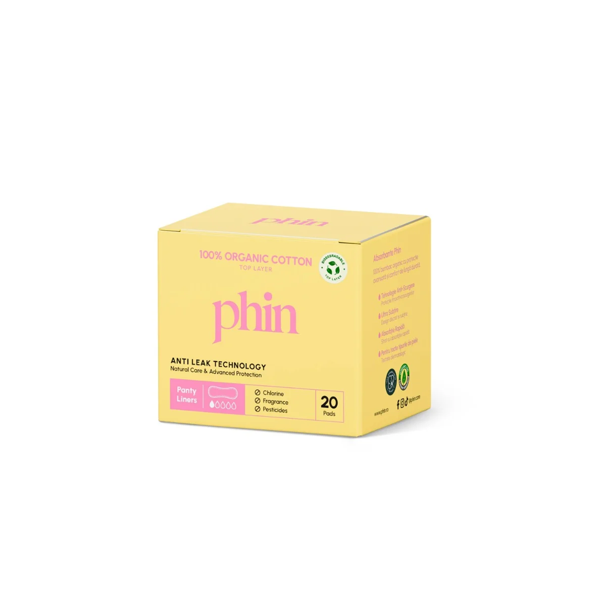 Absorbante zilnice din bumbac organic, 20 bucati, Phin 