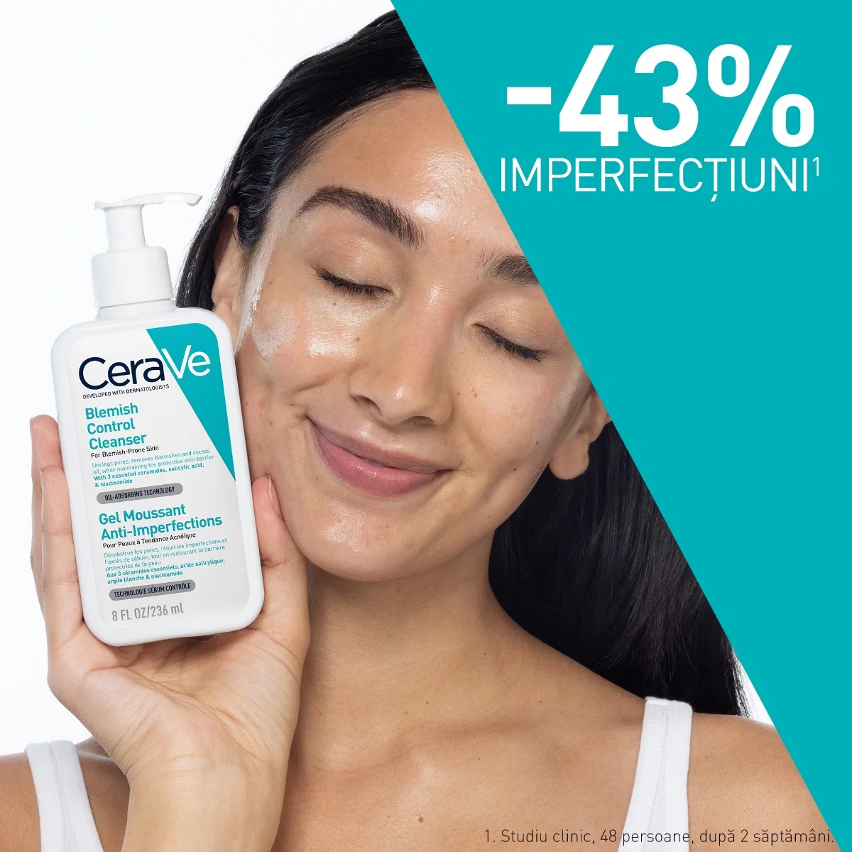 Gel de curatare spumant anti-imperfectiuni ten cu tendinta acneica, 236ml, CeraVe