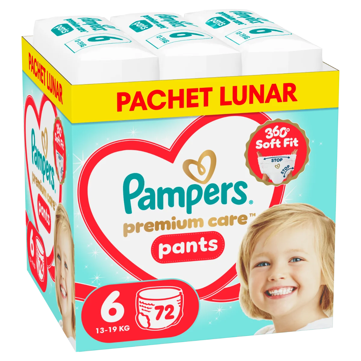 Scutece-chilotel Premium Care Pants XXL Box Marimea 6 pentru 13-19 kg, 72 bucati, Pampers 