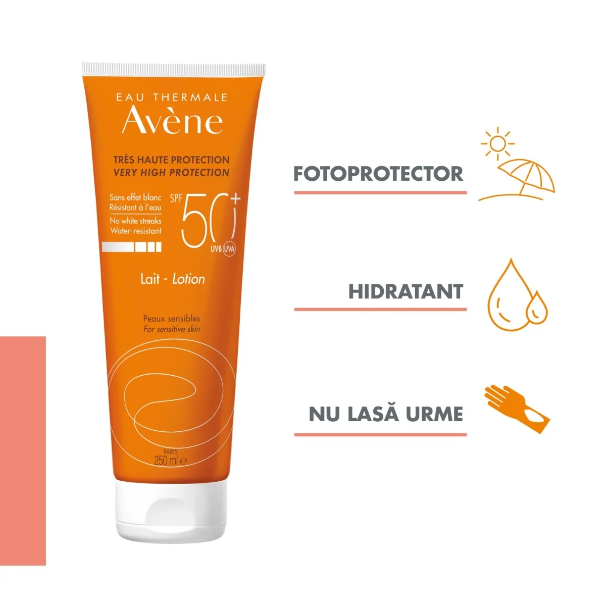 Lotiune pentru protectie solara piele sensibila SPF50+, 100ml, Avene