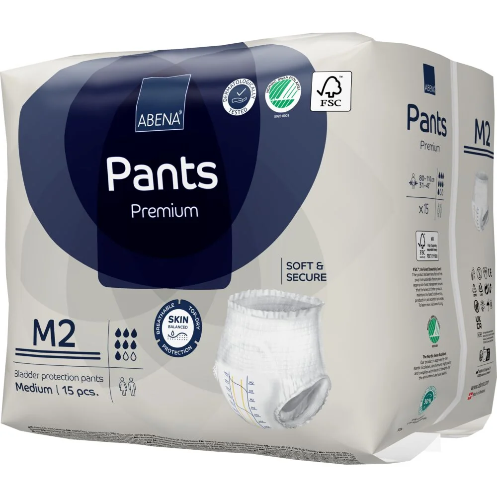 Scutece chilot pentru persoane active 80-110 cm M2 Premium Pants cu absorbtie 1900ml, 15 bucati, Abena