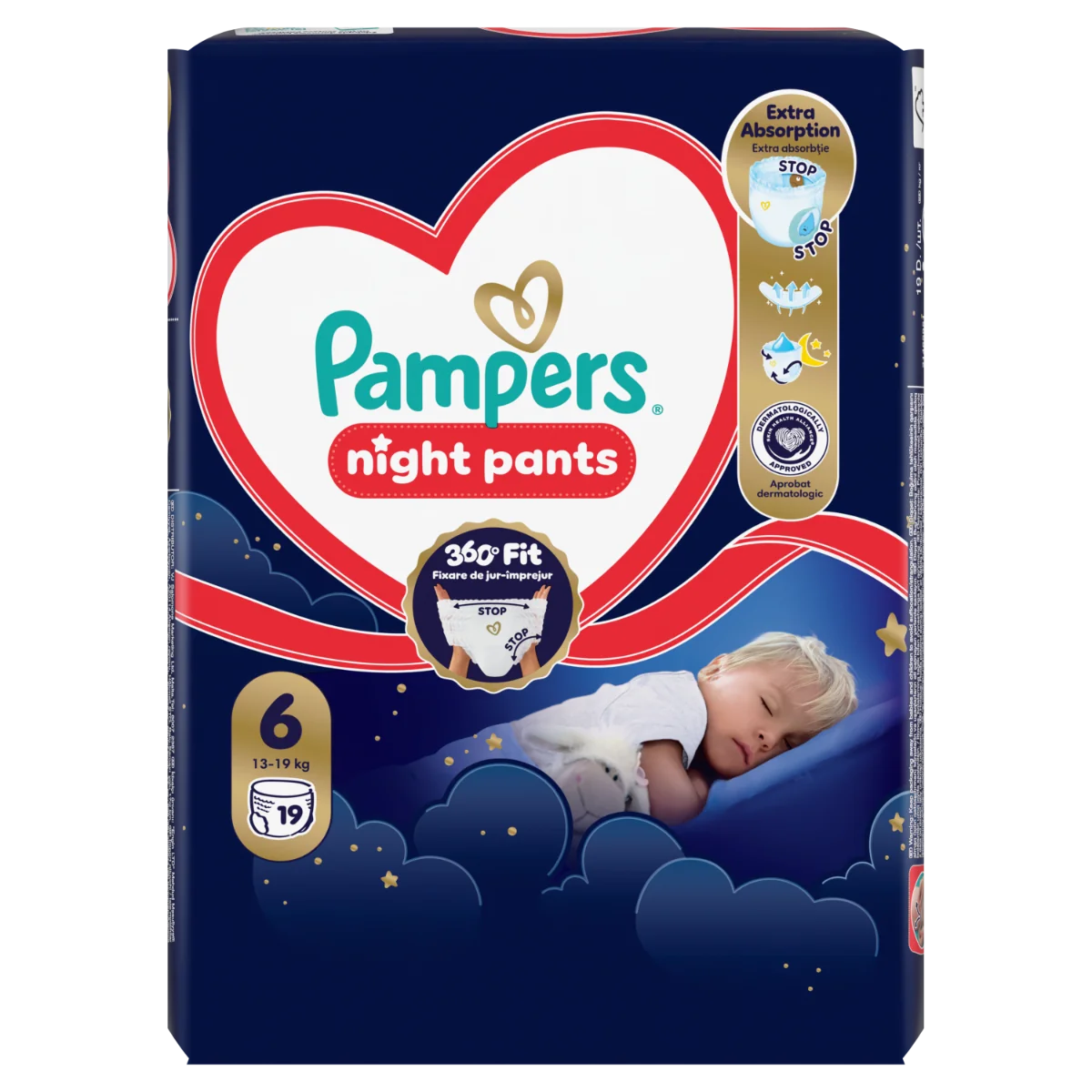 Scutece-chilotel de noapte Night Pants Marimea 6 pentru 15+ kg, 19 bucati, Pampers