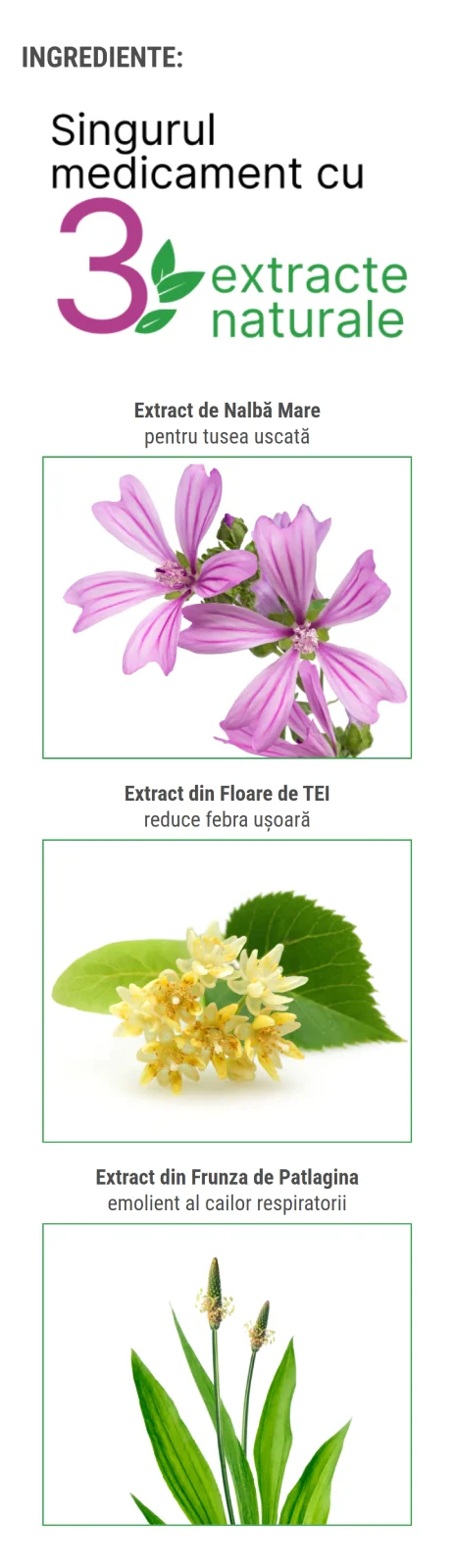 Singurul medicament cu 3 extracte naturale Singurul medicament cu 3 extracte naturale