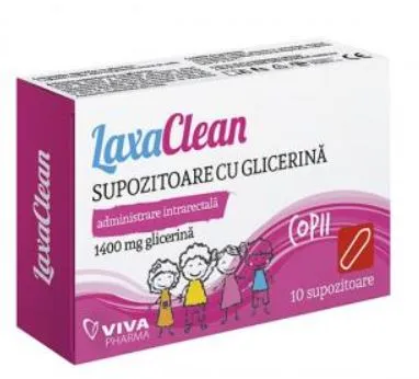 Supozitoare LaxaClean cu glicerina pentru copii, 10 bucati, Viva Pharma