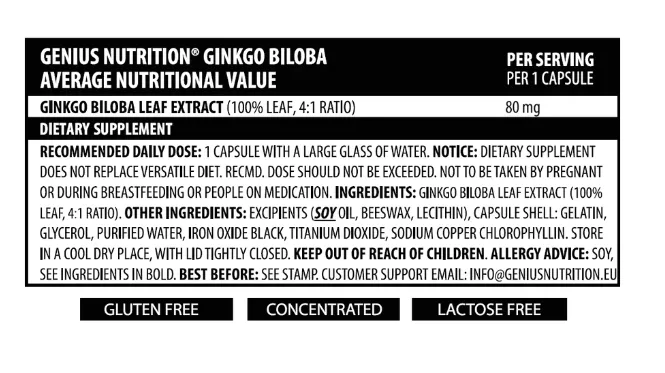 Ginko Biloba, 60 capsule lichide, Genius Nutrition 