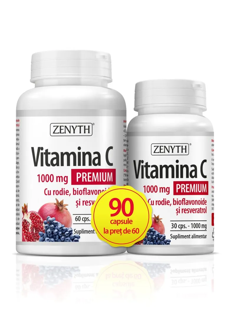Pachet Vitamina C Premium cu rodie, 60 + 30 capsule, Zenyth